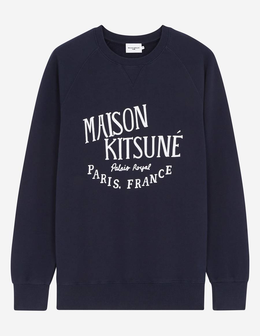 Navy Men\'s Maison Kitsune Palais Royal Classic Sweatshirts | AU-Q0264