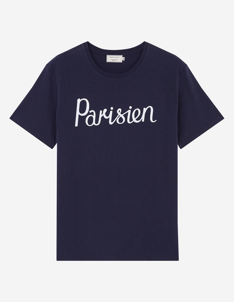 Navy Men\'s Maison Kitsune Parisien Classic T Shirts | AU-U0934