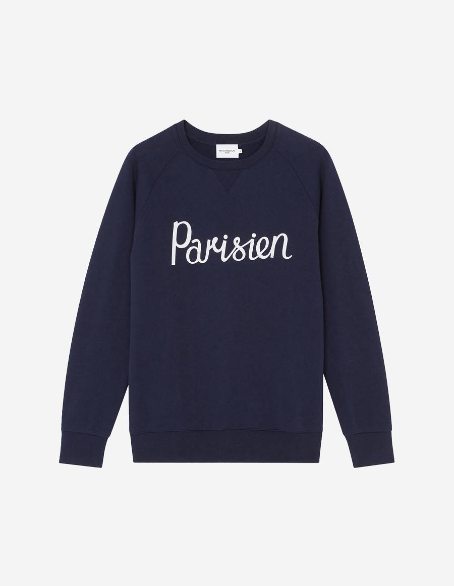 Navy Men\'s Maison Kitsune Parisien Classic Sweatshirts | AU-V0M43