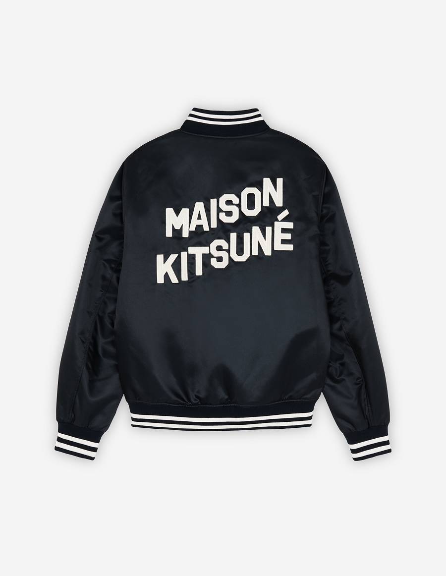 Navy Men's Maison Kitsune Satin Teddy Jackets | AU-K0M10