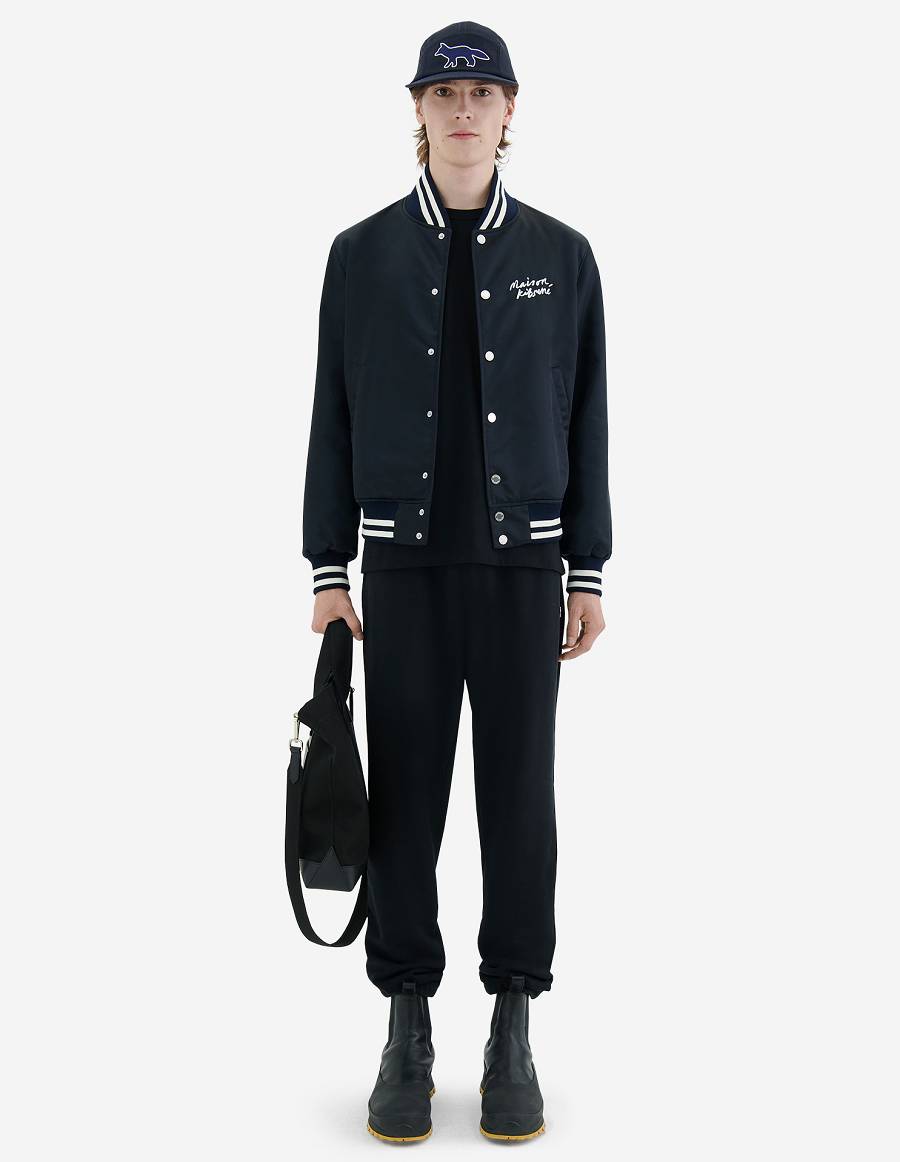 Navy Men's Maison Kitsune Satin Teddy Jackets | AU-K0M10