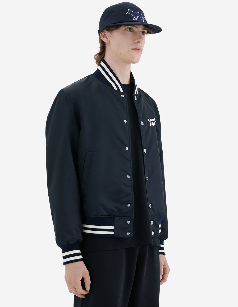 Navy Men's Maison Kitsune Satin Teddy Jackets | AU-K0M10