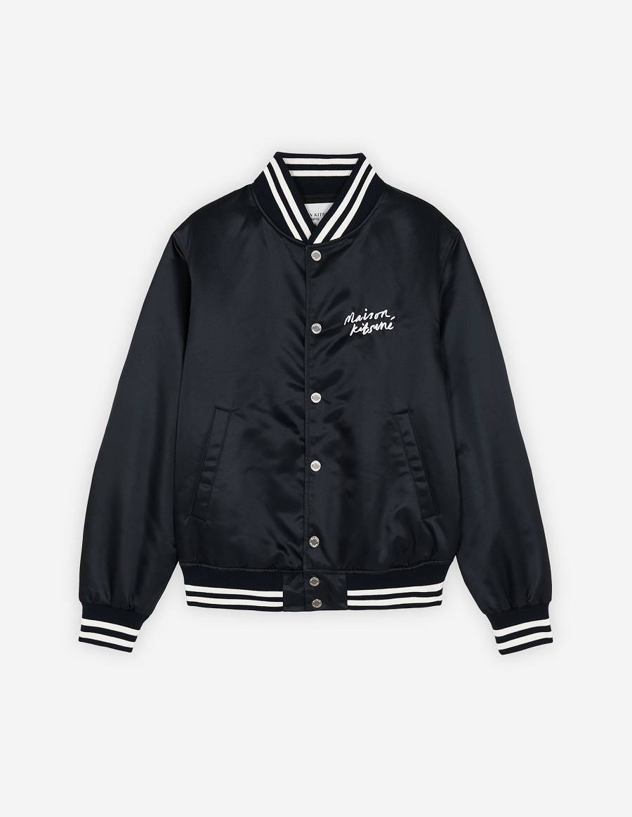 Navy Men\'s Maison Kitsune Satin Teddy Jackets | AU-K0M10