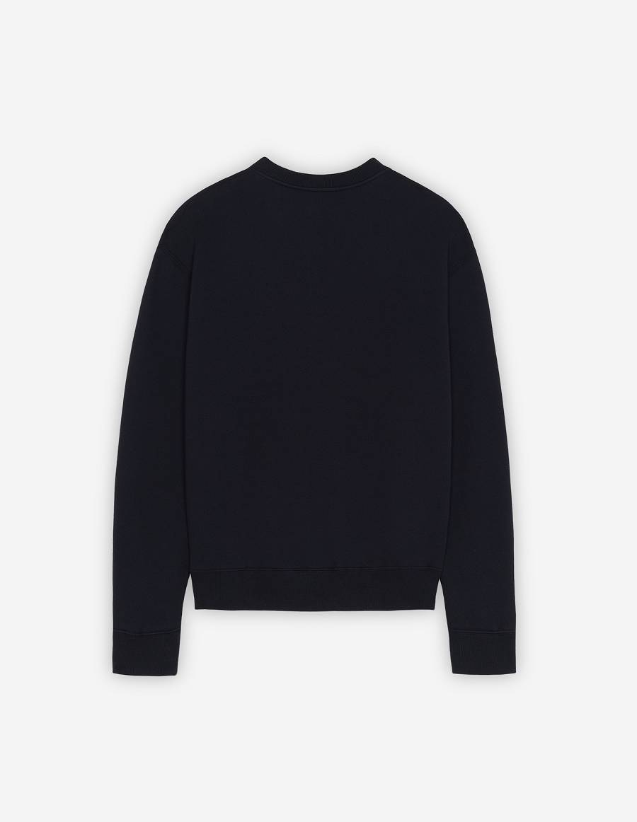 Navy Men's Maison Kitsune Triangle Fox Patch Relaxed Sweatshirts | AU-K0738