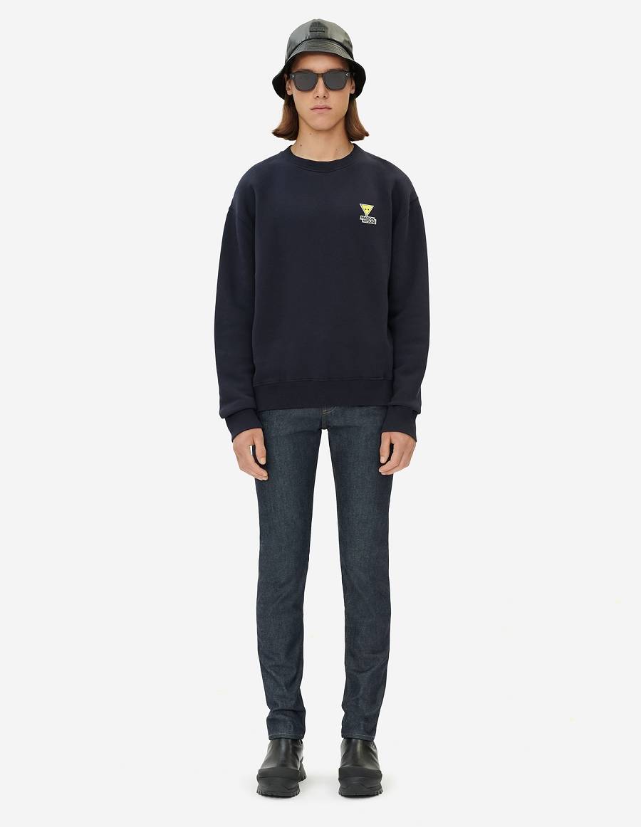 Navy Men's Maison Kitsune Triangle Fox Patch Relaxed Sweatshirts | AU-K0738