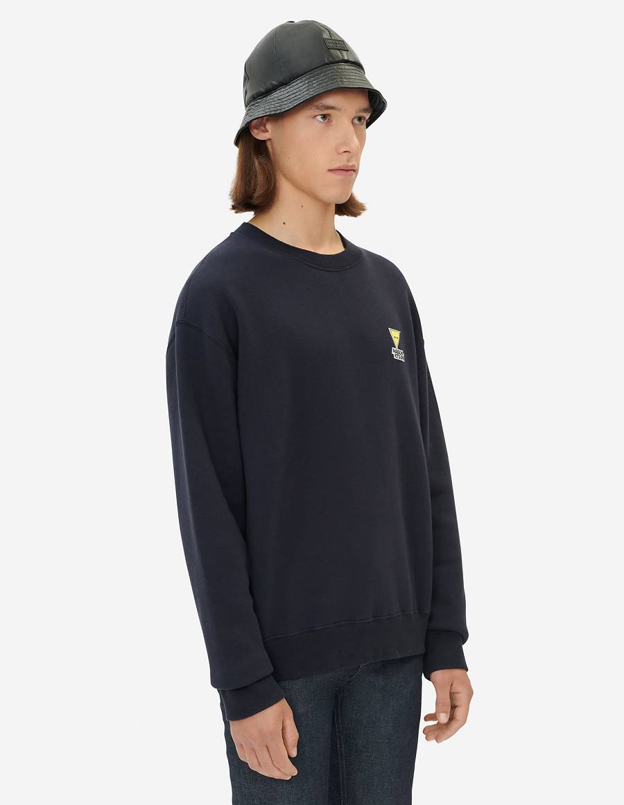 Navy Men's Maison Kitsune Triangle Fox Patch Relaxed Sweatshirts | AU-K0738