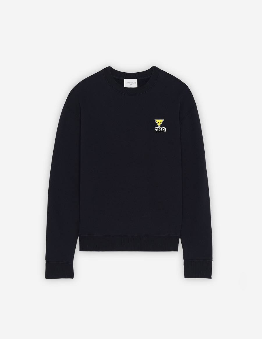 Navy Men\'s Maison Kitsune Triangle Fox Patch Relaxed Sweatshirts | AU-K0738