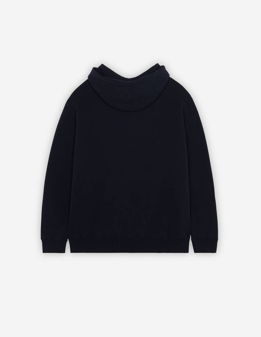 Navy Men's Maison Kitsune Triangle Fox Patch Relaxed Hoodies | AU-S0792