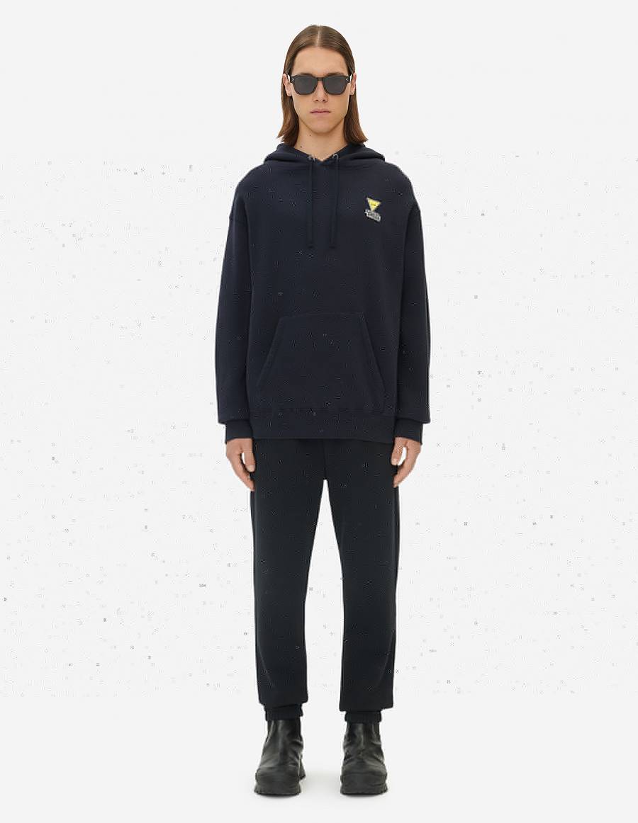 Navy Men's Maison Kitsune Triangle Fox Patch Relaxed Hoodies | AU-S0792