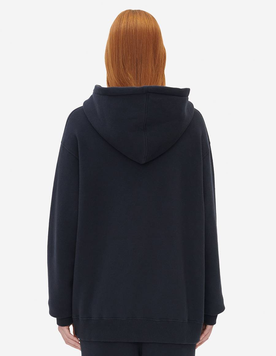 Navy Men's Maison Kitsune Triangle Fox Patch Relaxed Hoodies | AU-S0792