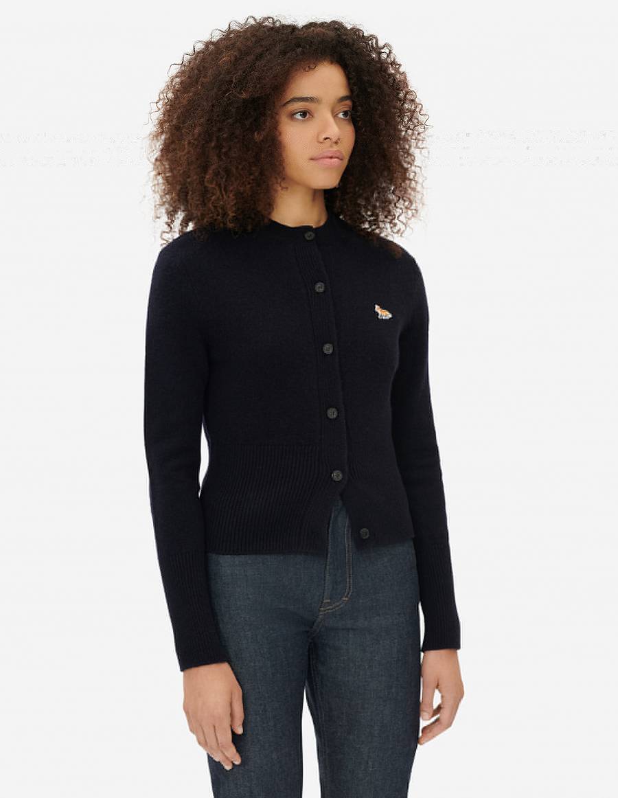 Navy Women's Maison Kitsune Baby Fox Patch R-neck Fitted Cardigan | AU-H0192