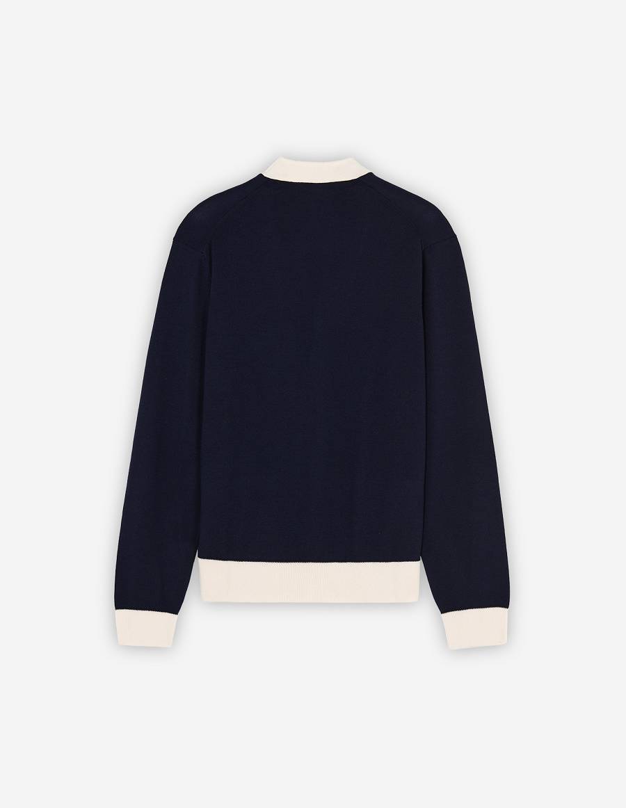 Navy Women's Maison Kitsune Baby Fox Patch Bi-color Classic Cardigan | AU-J0338