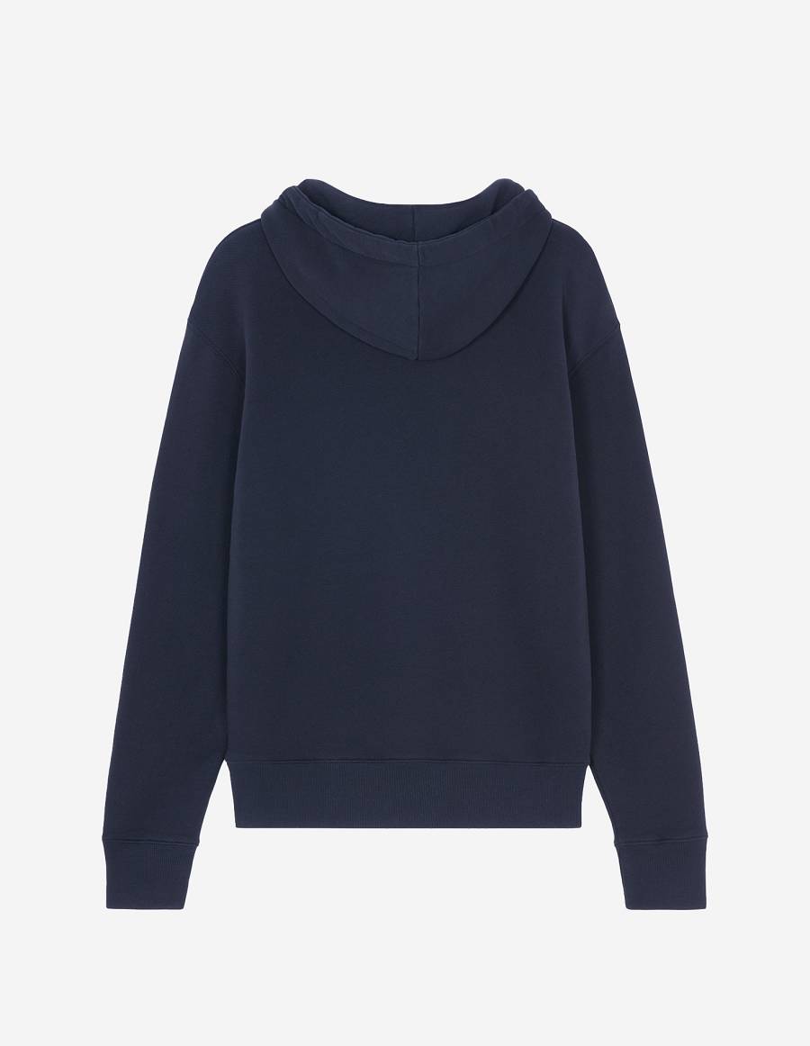 Navy Women's Maison Kitsune Chillax Fox Patch Zipped Hoodies | AU-S0154