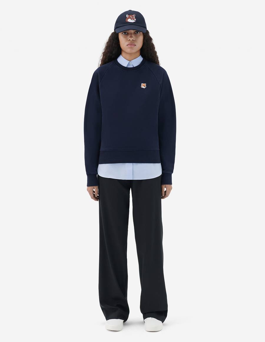 Navy Women's Maison Kitsune Fox Head Patch Adjusted Sweatshirts | AU-M0634