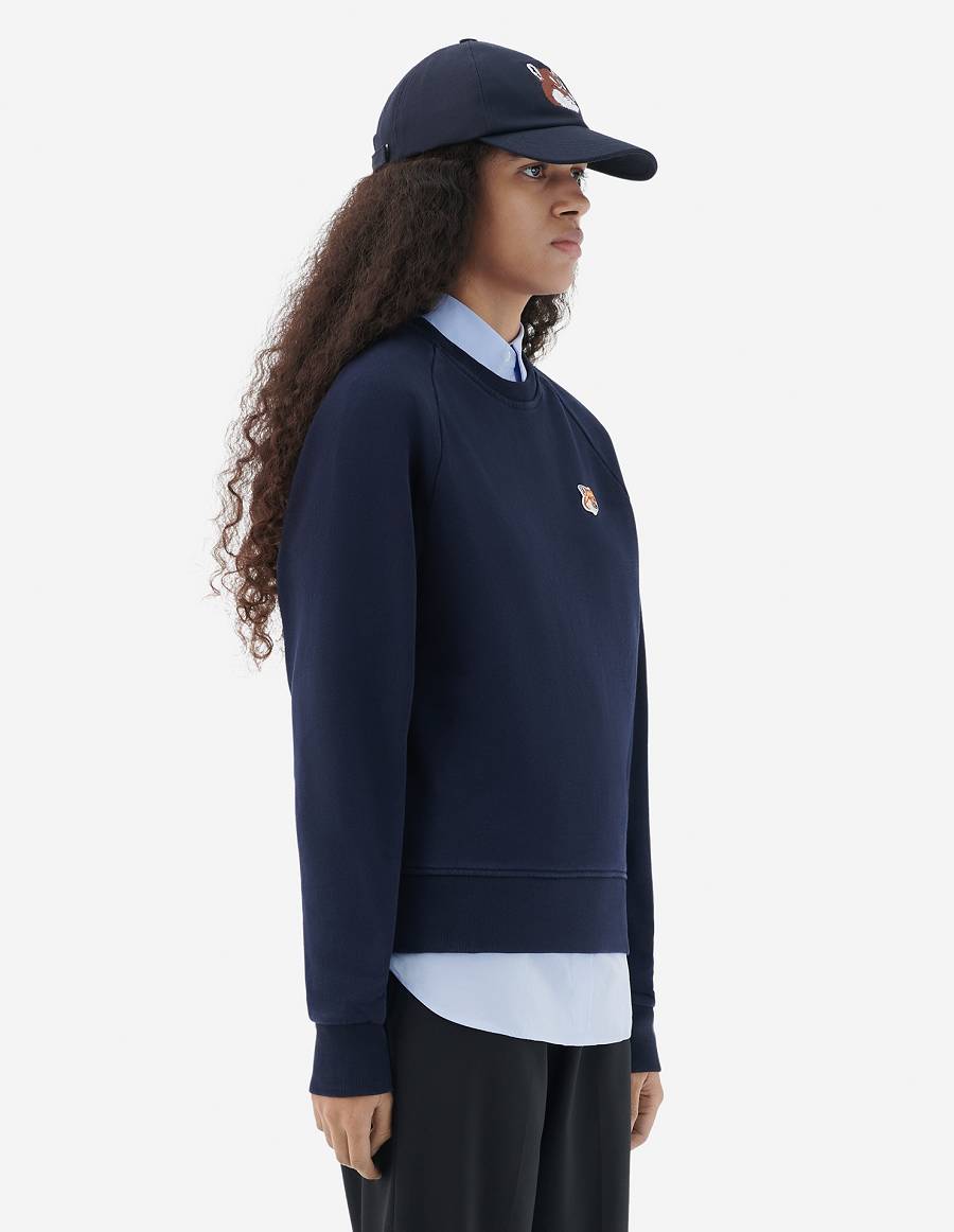 Navy Women's Maison Kitsune Fox Head Patch Adjusted Sweatshirts | AU-M0634