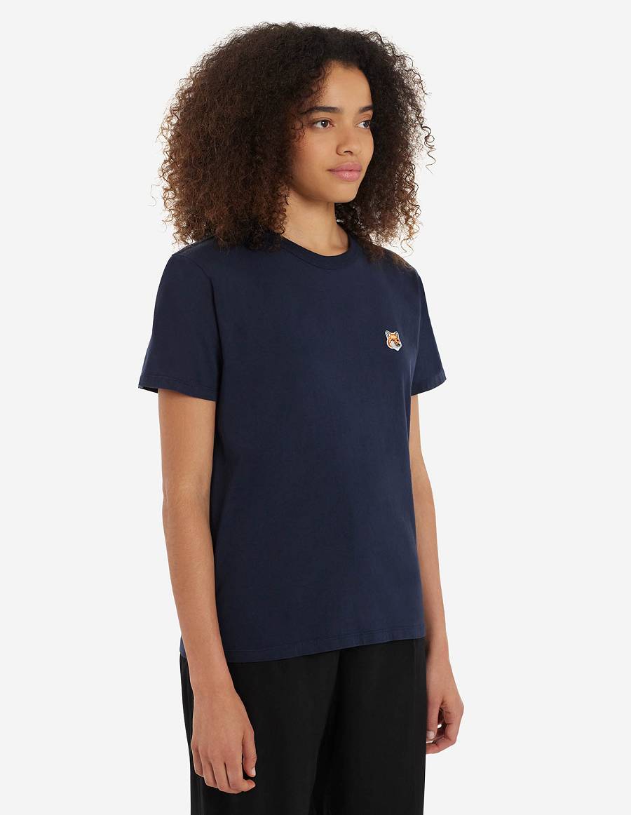 Navy Women's Maison Kitsune Fox Head Patch Classic T Shirts | AU-Y0846