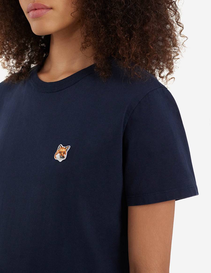 Navy Women's Maison Kitsune Fox Head Patch Classic T Shirts | AU-Y0846