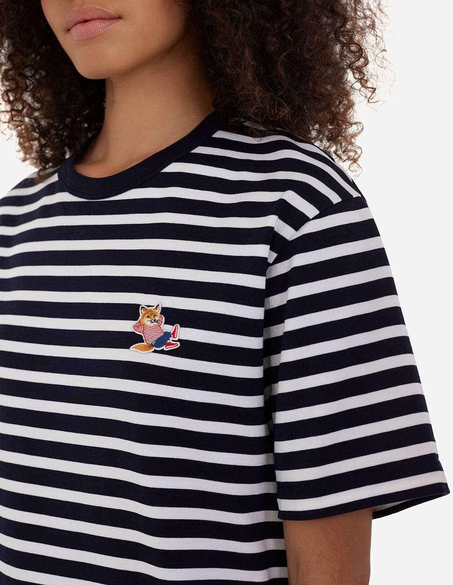 Navy Women's Maison Kitsune Frenchie Dressed Fox Patch Marin T Shirts | AU-G0220