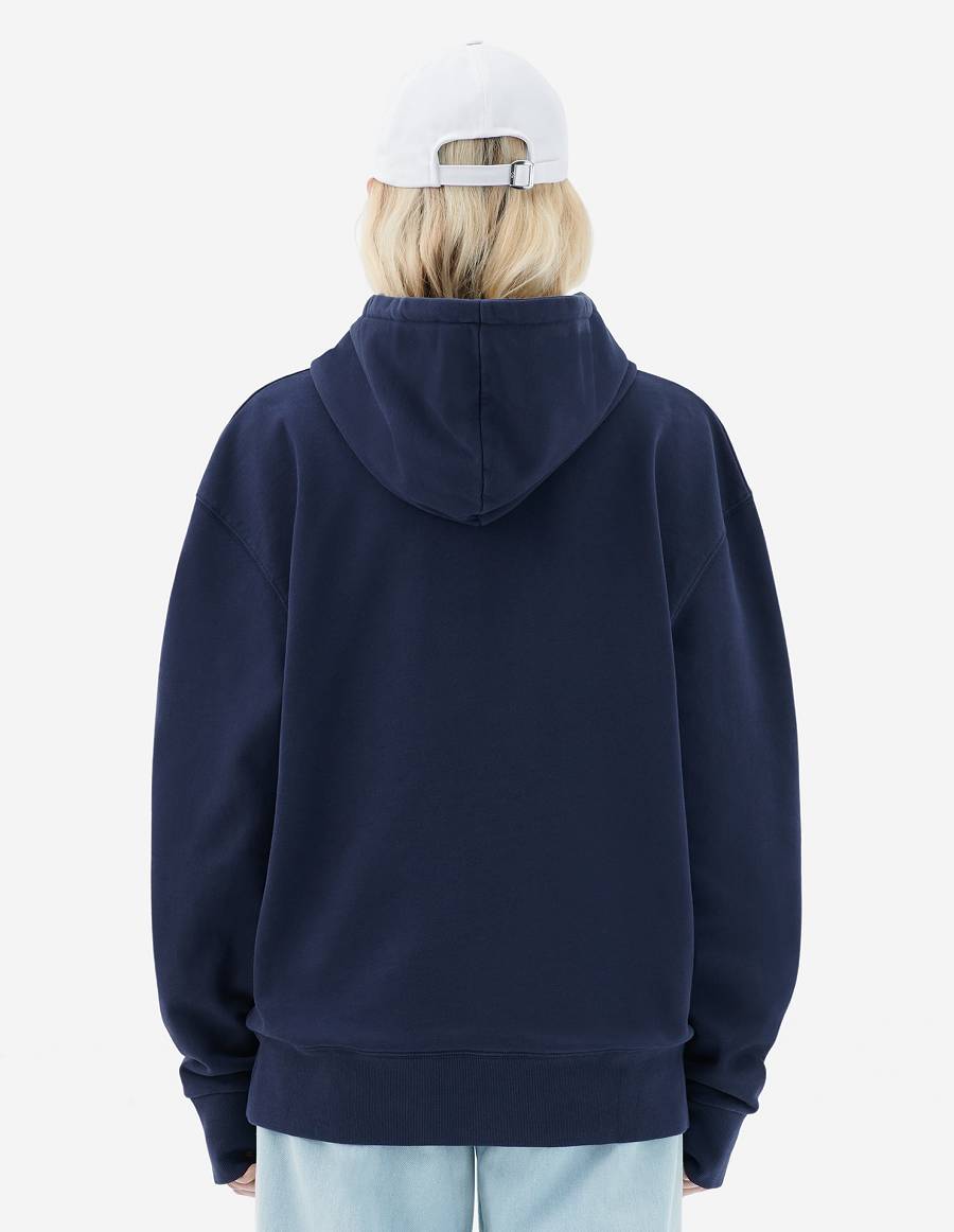 Navy Women's Maison Kitsune Grey Fox Head Patch Classic Hoodies | AU-M167