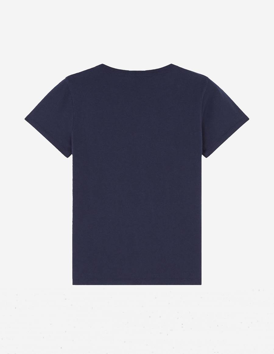 Navy Women's Maison Kitsune Handwriting Classic T Shirts | AU-P0355