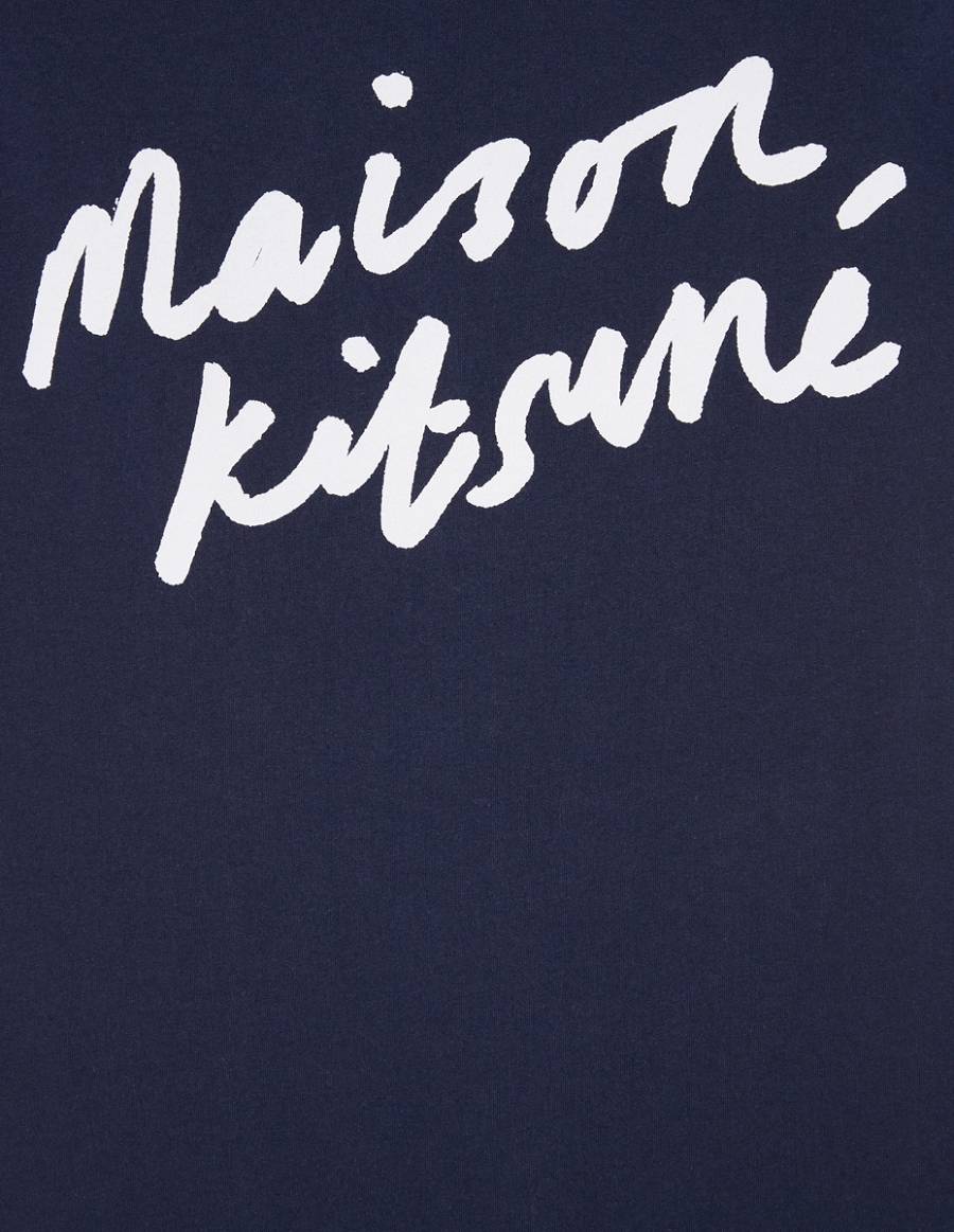 Navy Women's Maison Kitsune Handwriting Classic T Shirts | AU-P0355