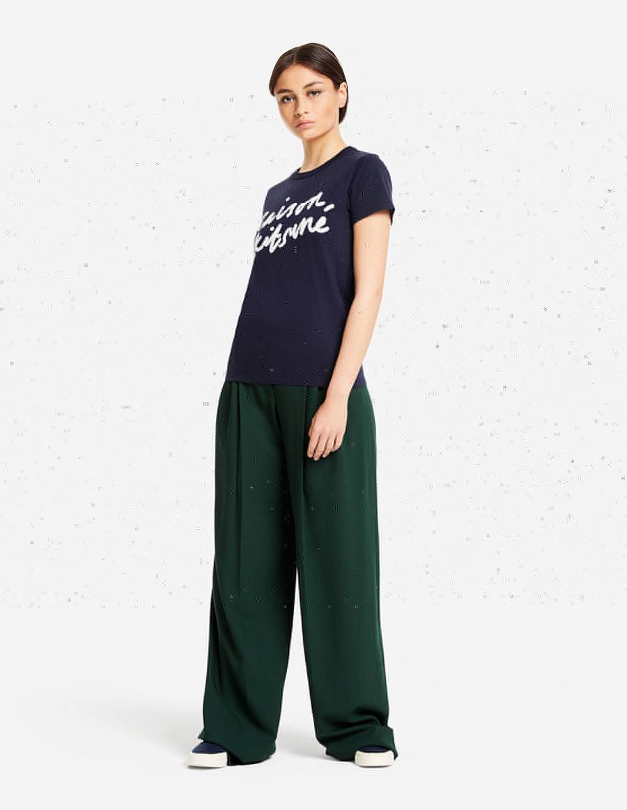 Navy Women's Maison Kitsune Handwriting Classic T Shirts | AU-P0355