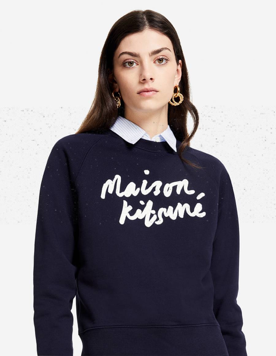 Navy Women's Maison Kitsune Handwriting Adjusted Sweatshirts | AU-V0346