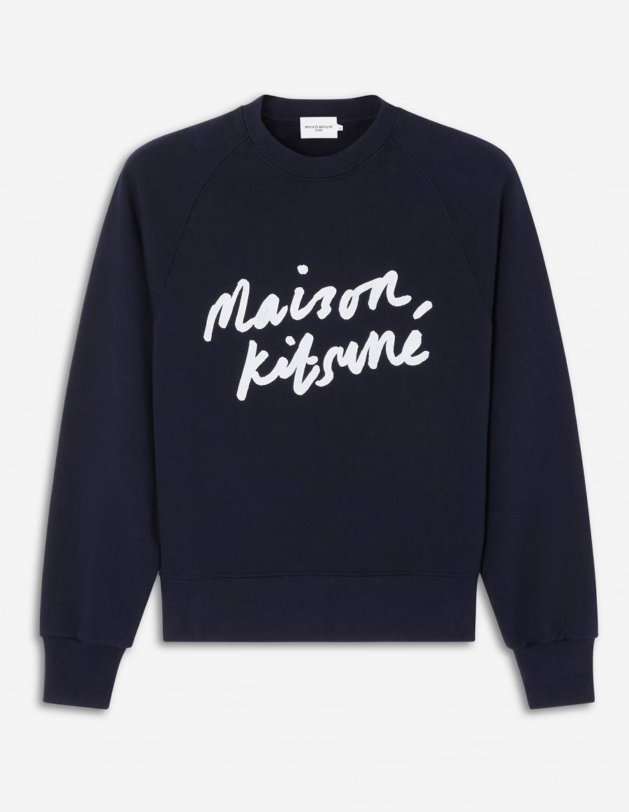 Navy Women\'s Maison Kitsune Handwriting Adjusted Sweatshirts | AU-V0346