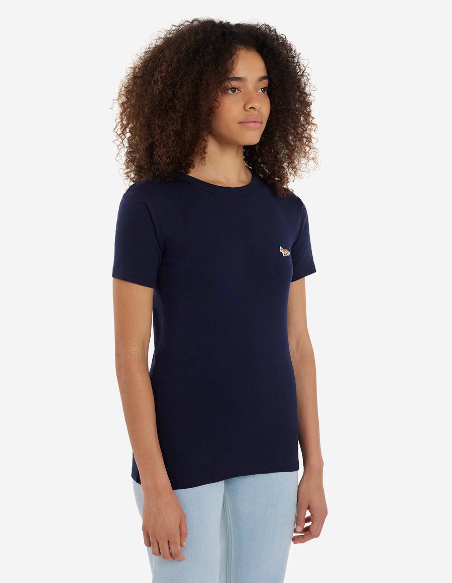 Navy Women's Maison Kitsune Profile Fox Patch Fitted T Shirts | AU-L0923