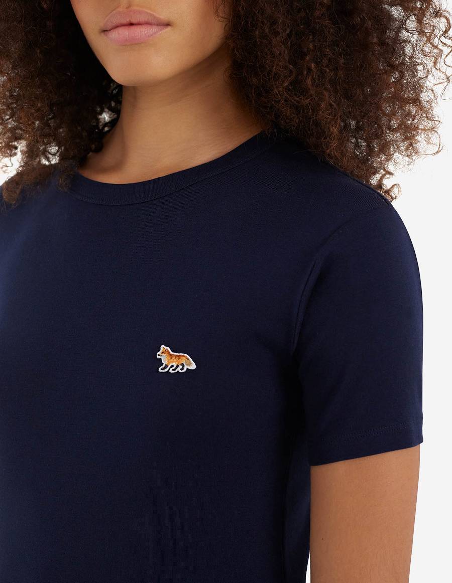 Navy Women's Maison Kitsune Profile Fox Patch Fitted T Shirts | AU-L0923