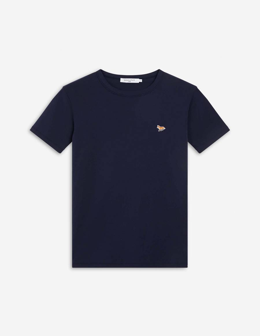 Navy Women's Maison Kitsune Profile Fox Patch Fitted T Shirts | AU-L0923