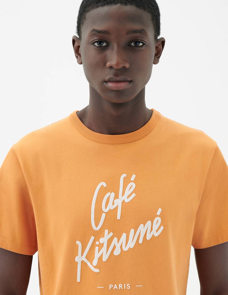 Orange Men's Maison Kitsune Cafe Kitsune Classic T Shirts | AU-P0M23