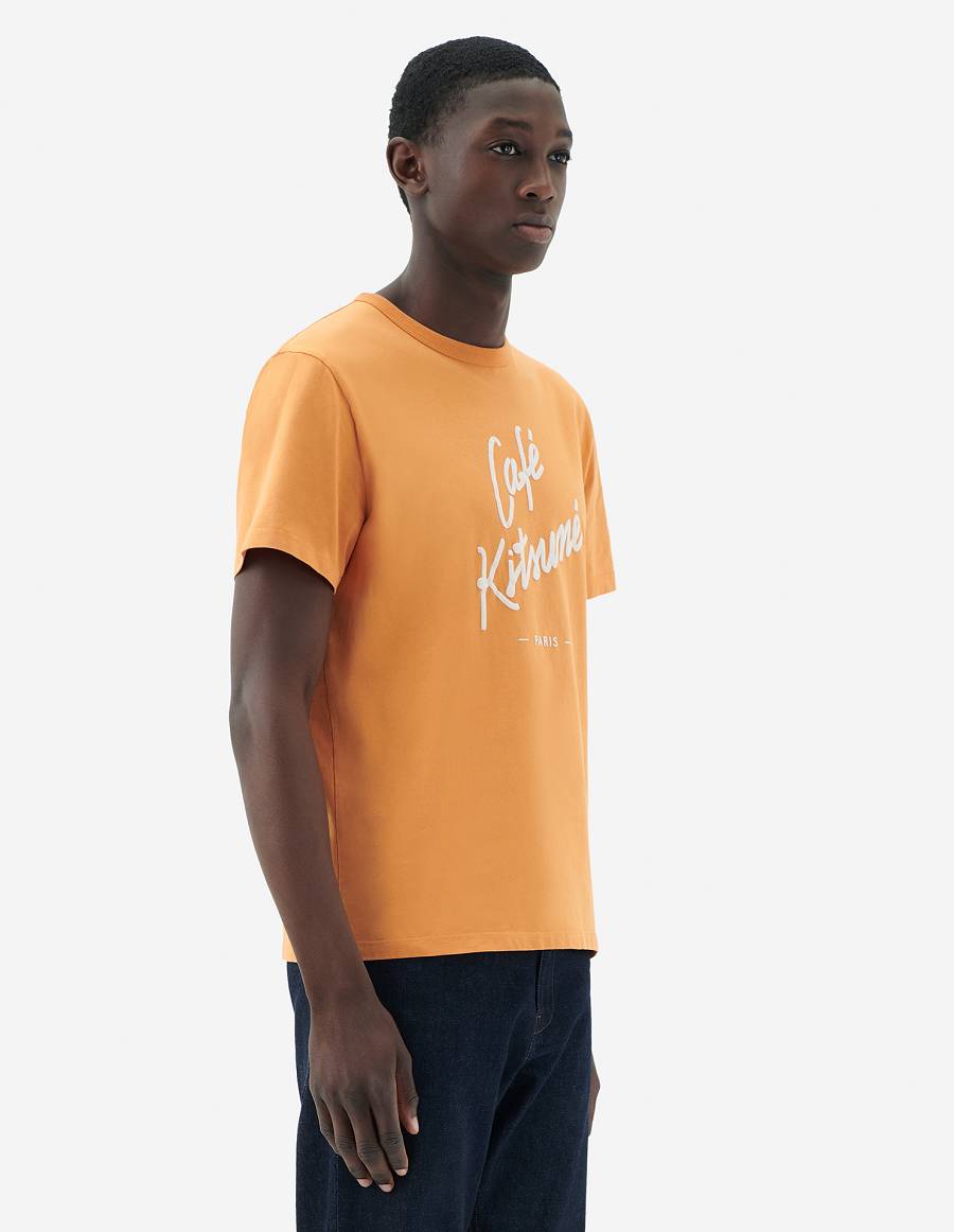 Orange Men's Maison Kitsune Cafe Kitsune Classic T Shirts | AU-P0M23