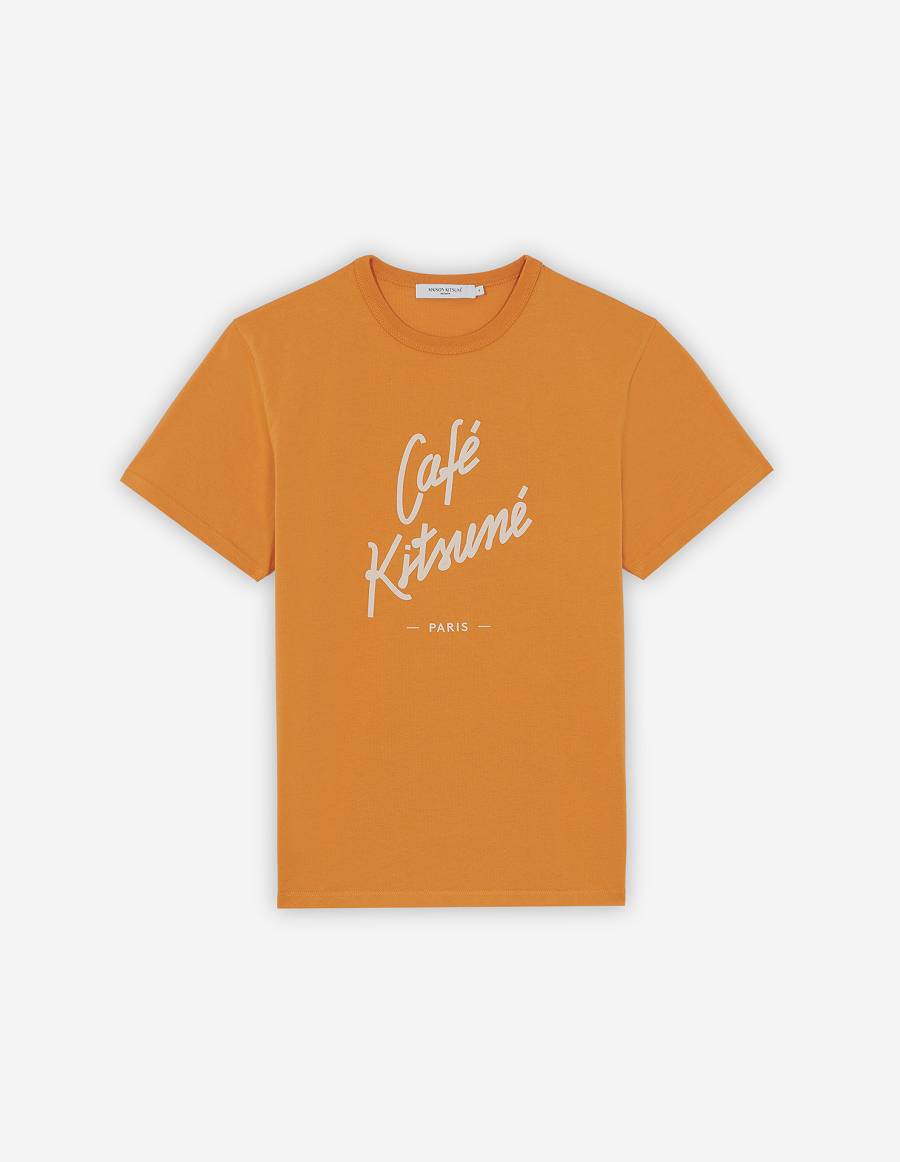 Orange Men\'s Maison Kitsune Cafe Kitsune Classic T Shirts | AU-P0M23