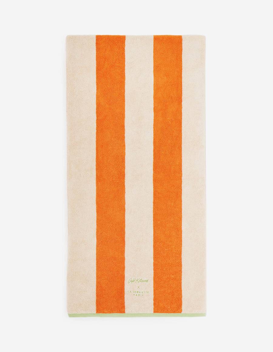 Orange Men\'s Maison Kitsune Striped Beach Towel Accessories | AU-H0395