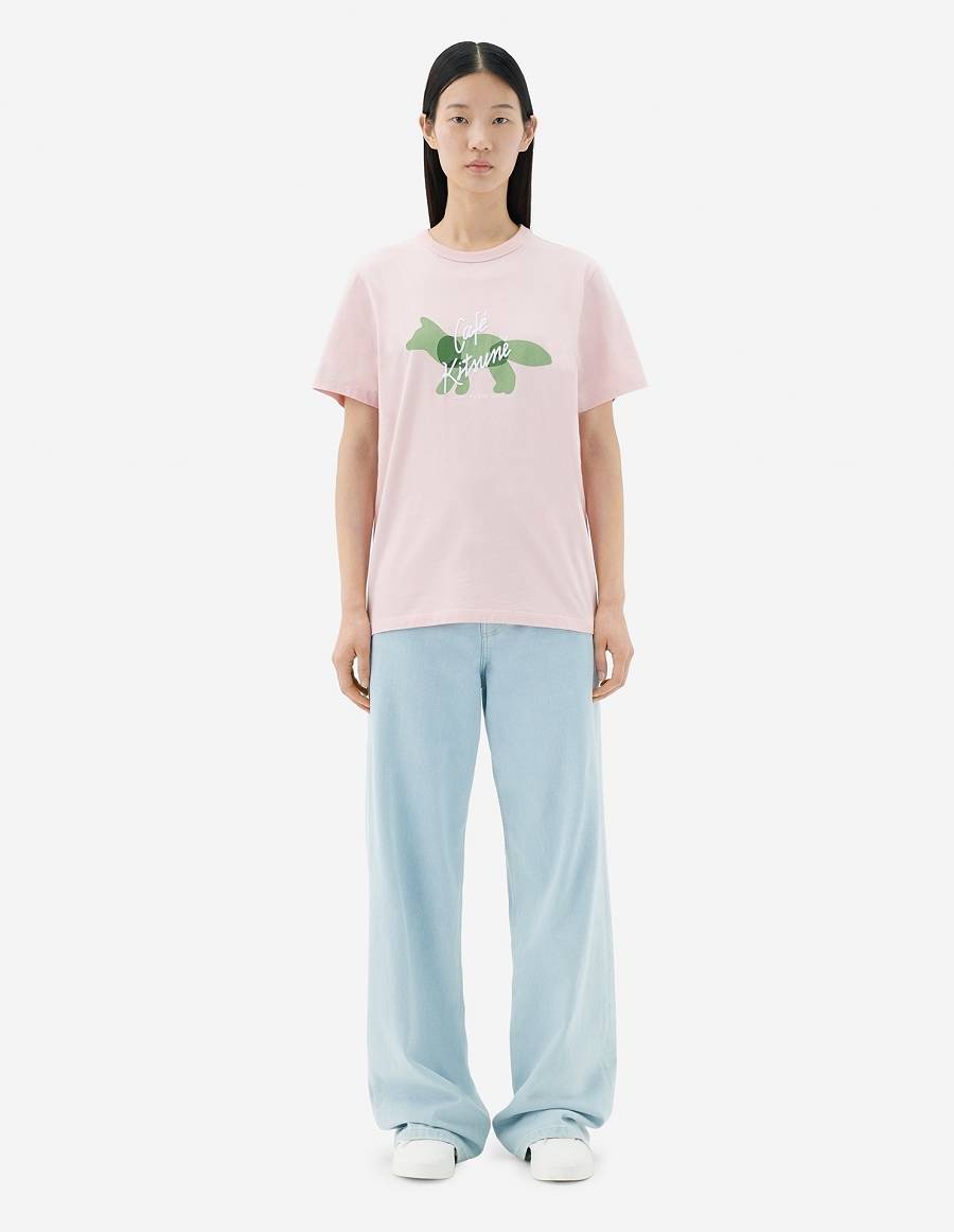 Pink Men's Maison Kitsune Fox Cafe Kitsune Classic T Shirts | AU-H0830