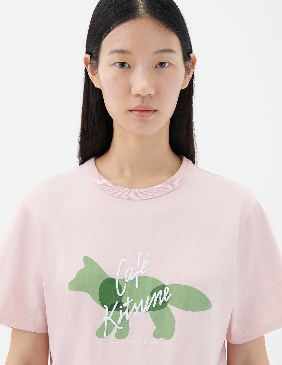 Pink Men's Maison Kitsune Fox Cafe Kitsune Classic T Shirts | AU-H0830