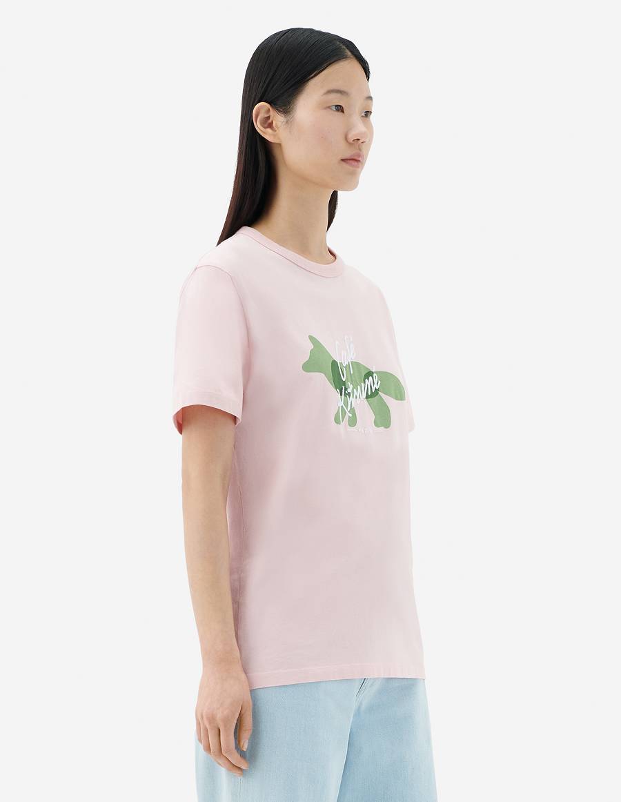 Pink Men's Maison Kitsune Fox Cafe Kitsune Classic T Shirts | AU-H0830