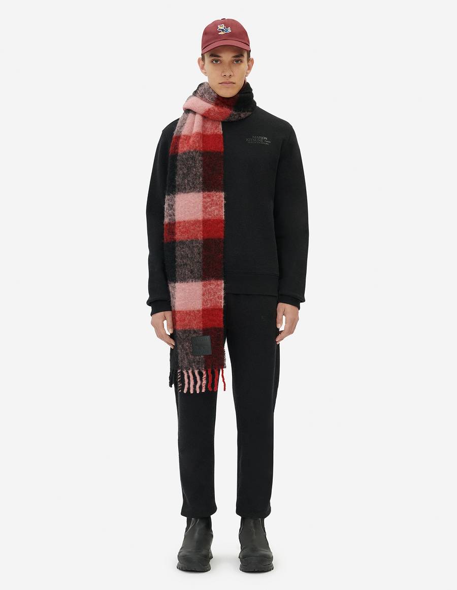 Pink Red Men's Maison Kitsune Check Fringed Scarf | AU-J0367