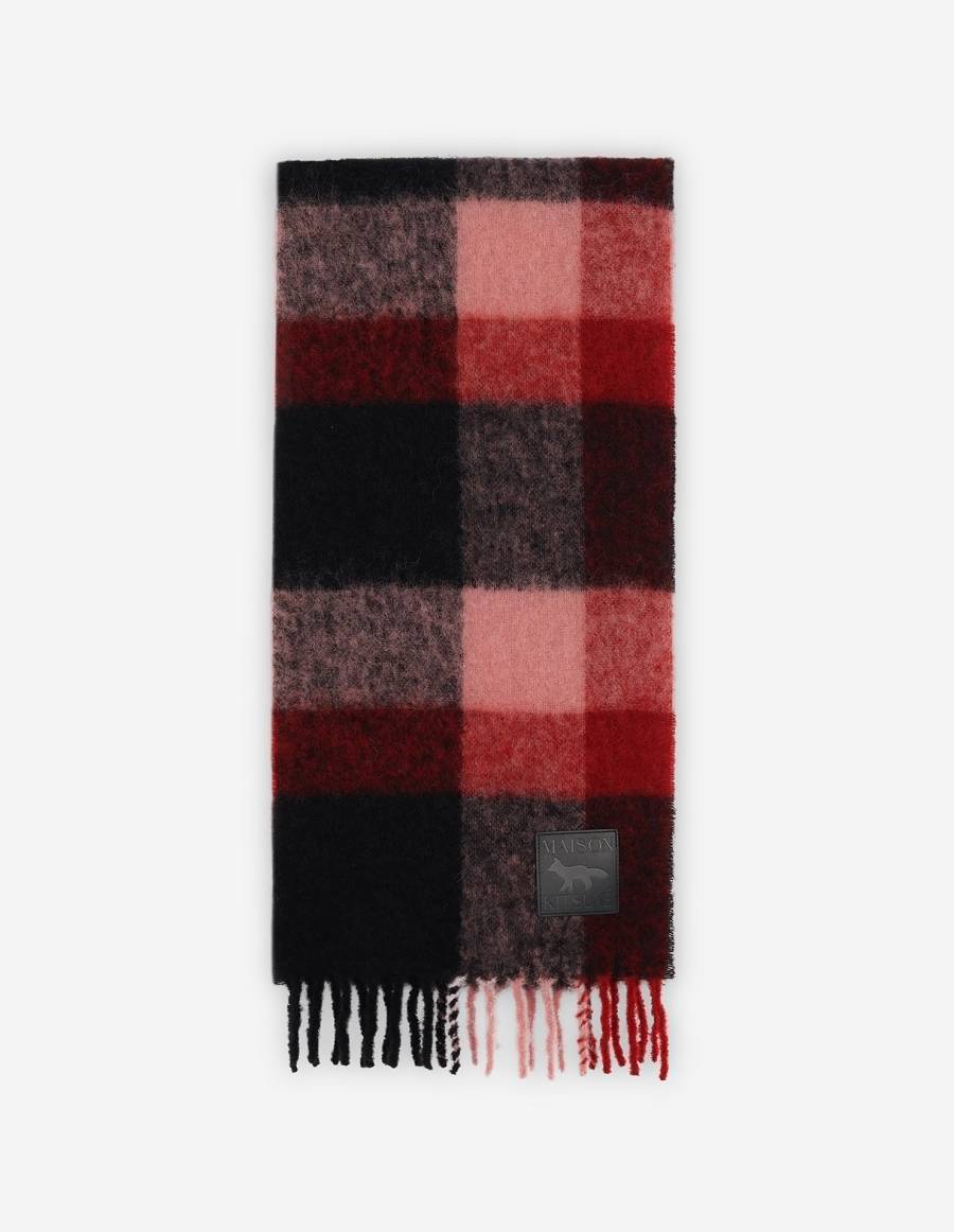 Pink Red Men\'s Maison Kitsune Check Fringed Scarf | AU-J0367