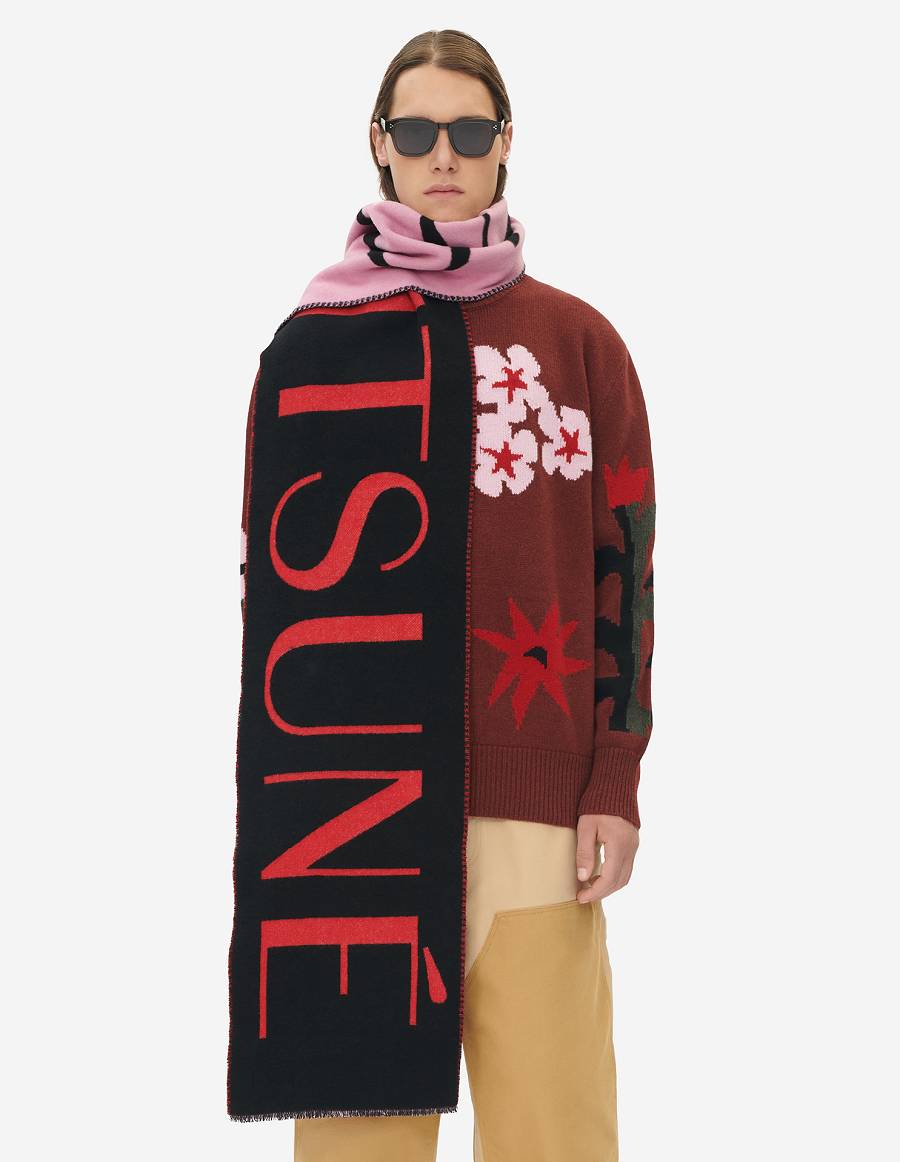 Pink Red Men's Maison Kitsune Jacquard Scarf | AU-O1769