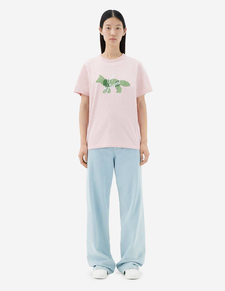 Pink Women's Maison Kitsune Fox Cafe Kitsune Classic T Shirts | AU-Z0262