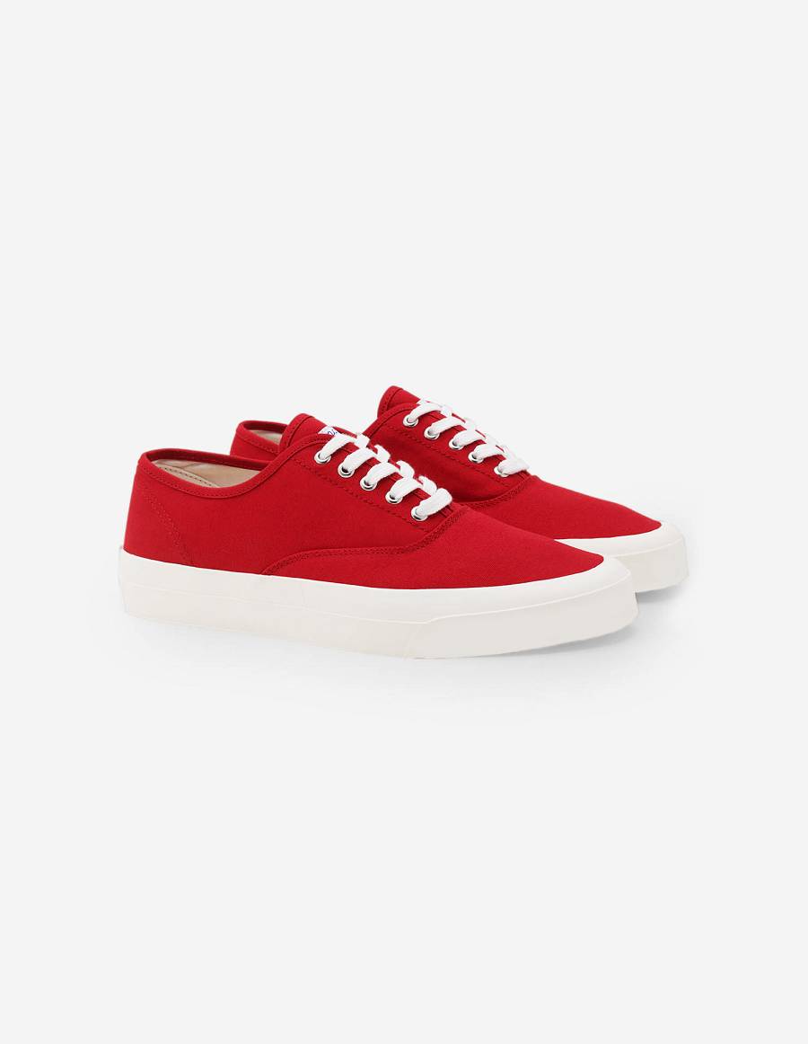 Red Men\'s Maison Kitsune 6 18 Canvas Laced Sneakers | AU-M0460