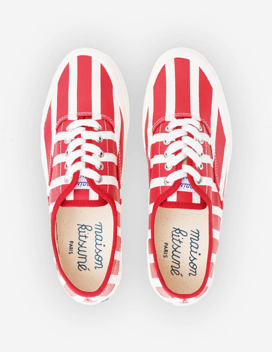 Red Women's Maison Kitsune Canvas Laced Sneakers | AU-K0M29