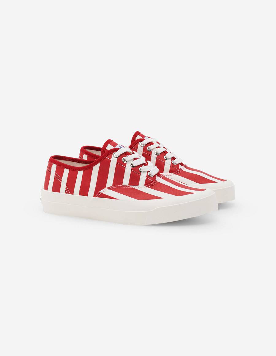 Red Women\'s Maison Kitsune Canvas Laced Sneakers | AU-K0M29