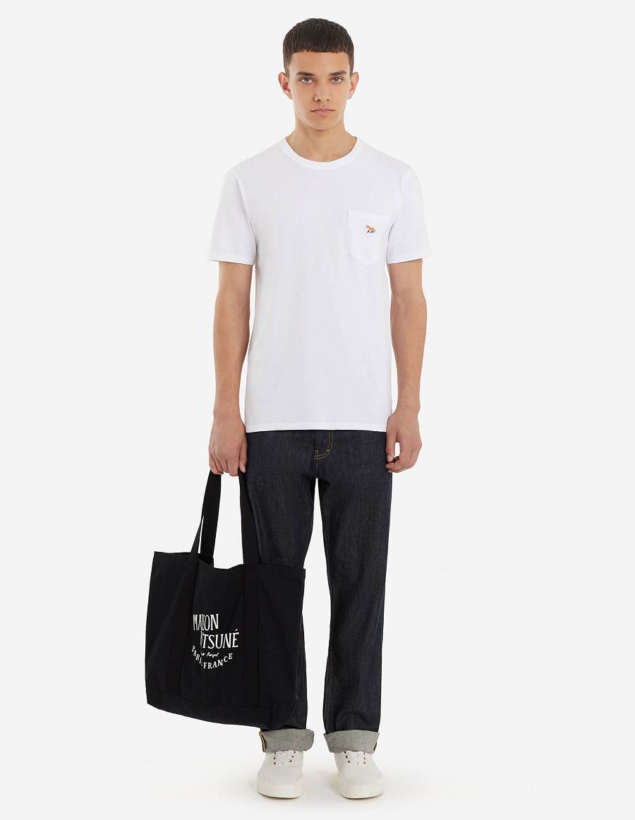 White Men's Maison Kitsune Baby Fox Patch Pocket T Shirts | AU-S0212