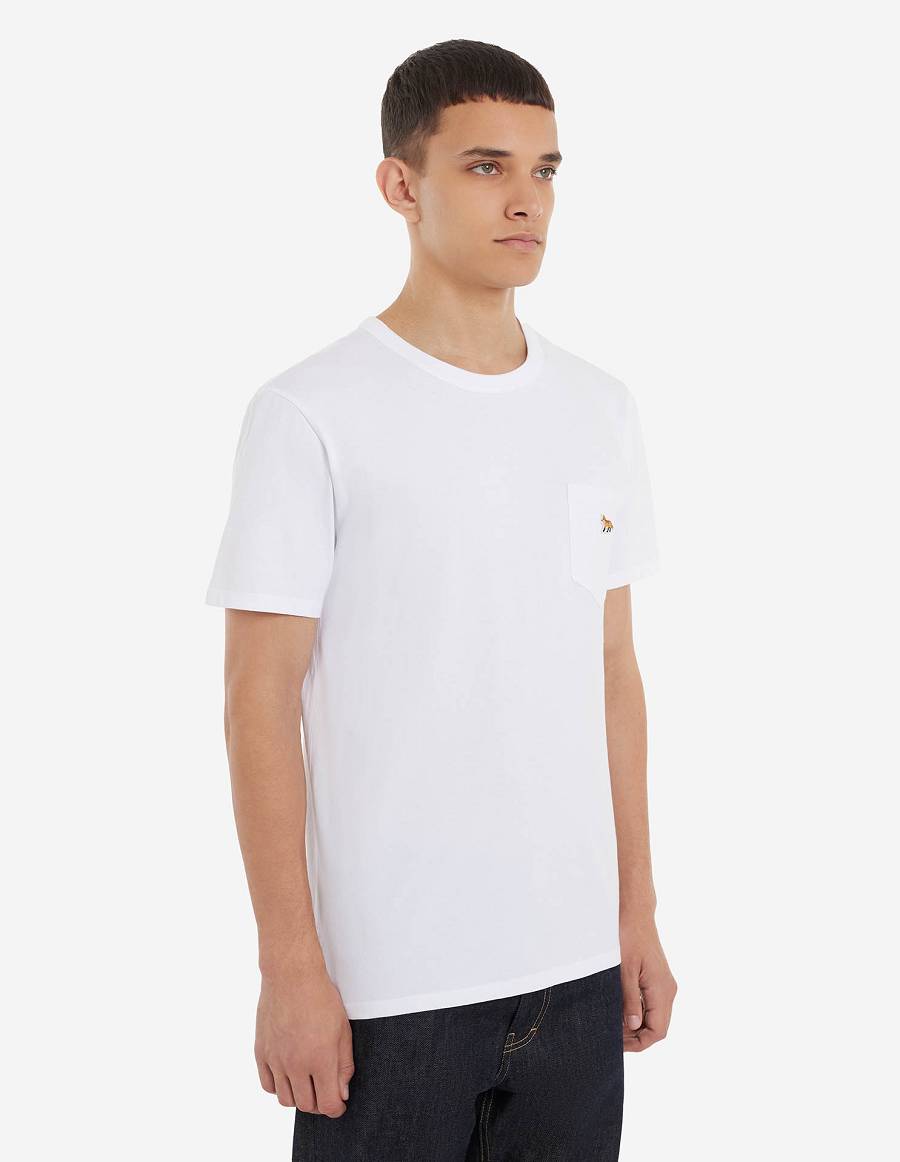 White Men's Maison Kitsune Baby Fox Patch Pocket T Shirts | AU-S0212