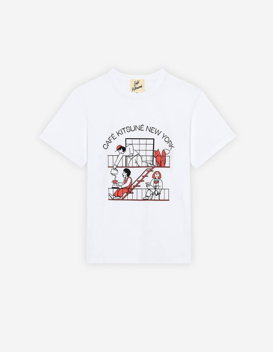 White Men\'s Maison Kitsune Cafe New York Classic T Shirts | AU-L0227