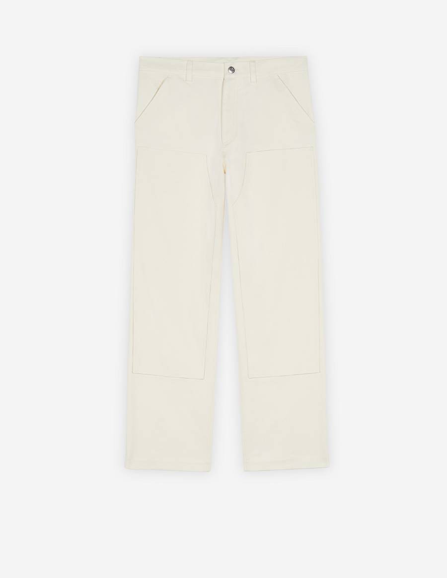 White Men\'s Maison Kitsune Cafe Workwear Pants | AU-G0365