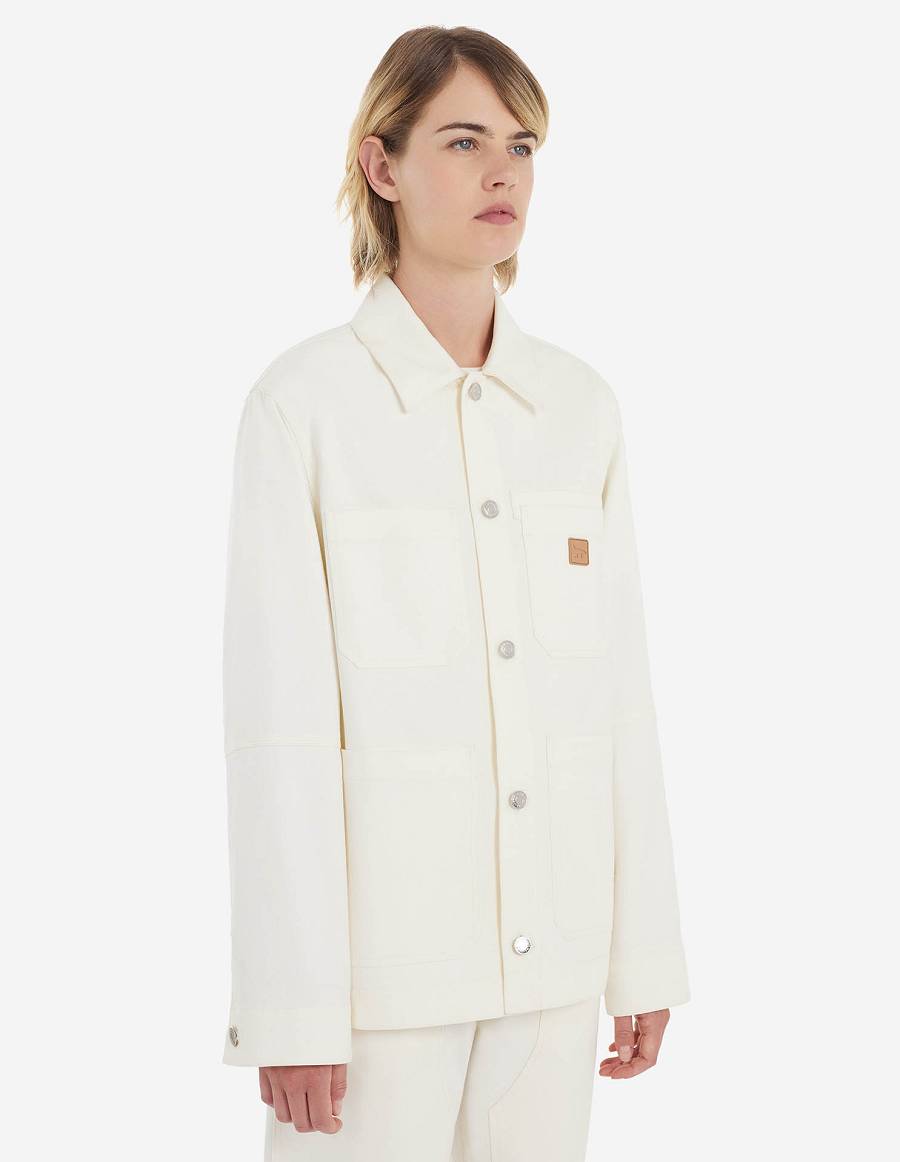 White Men's Maison Kitsune Cafe Workwear Jackets | AU-G0994